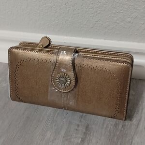 SENDEFN Bronze Genuine Leather Wristlet Wallet, RFID Blocking